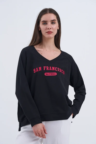 Trend Kadın Yeni "SAN FRANCISCO" yazılı sweatshirt ile şehir hayatının enerjisini üzerinizde taşıyın - 7