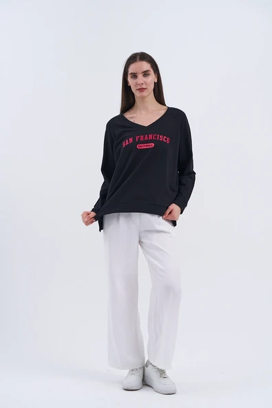 Trend Kadın Yeni "SAN FRANCISCO" yazılı sweatshirt ile şehir hayatının enerjisini üzerinizde taşıyın - 2