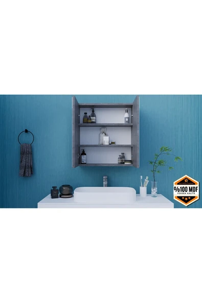 MDF İki Kapaklı Aynalı Banyo Dolabı Çok Amaçlı Banyo Dolabı ürün görseli 1