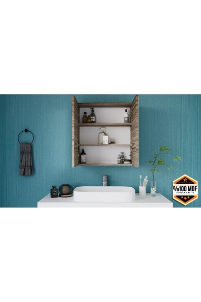MDF İki Kapaklı Aynalı Banyo Dolabı Çok Amaçlı Banyo Dolabı - 9