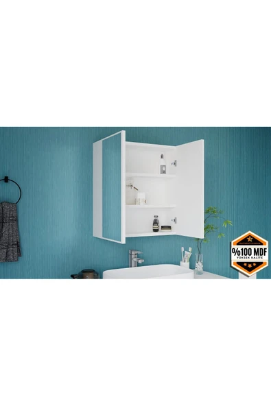 MDF İki Kapaklı Aynalı Banyo Dolabı Çok Amaçlı Banyo Dolabı - 5