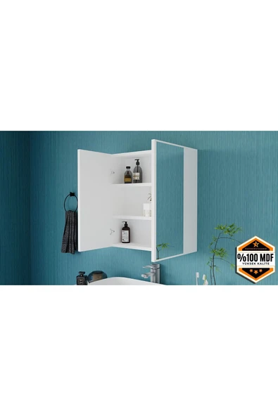 MDF İki Kapaklı Aynalı Banyo Dolabı Çok Amaçlı Banyo Dolabı - 8