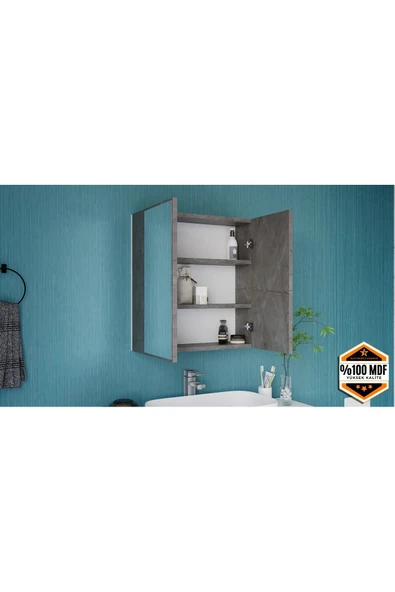 MDF İki Kapaklı Aynalı Banyo Dolabı Çok Amaçlı Banyo Dolabı - 3
