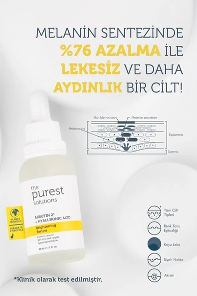 The Purest Solutions Arbutin Leke Giderici ve Cilt Tonu Eşitleyici Cilt Bakım Serumu 30 ml (Arbutin 2% + Hyaluronic Acid) - 2