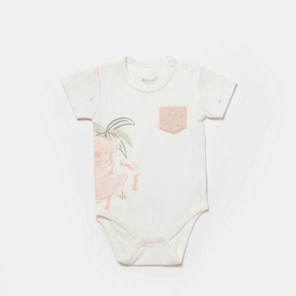 Bibaby Biorganic Koala Jungle Kısa Kol Bebek Body 56968 Pembe
