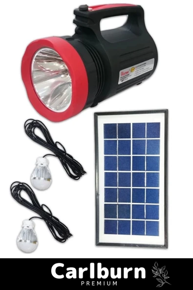 Premium Beyaz Aydınlatmalı Telefon Şarj Edilen Solar Güneş Enerji Fener Işıldak 2 Florasan Led Ampül - 3