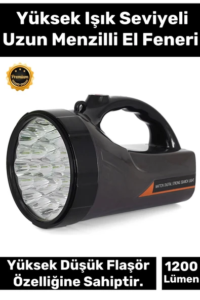 Premium 3 Modlu Beyaz Işıklı 75W Şarjlı Taşıma Askılı 300 Metre Mesafe 1200 Lümen 25 Ledli El Feneri