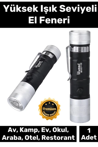 Deluxe 100 Metre Menzilli Tek Mod Beyaz Aydınlatma Cep Boyu Mini Mini Pilli El Feneri