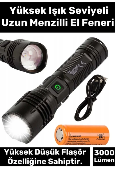 Premium 5 Modlu Gün Işığı 8800 mAh 750 Metre Menzilli Şarjlı Süper Güçlü 3000 Lümen EL Feneri