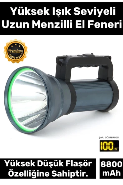 Premium 5 Modlu 8800 Mah Beyaz Aydınlatma 1000m Menzilli 200w Güçlü Şarjlı El Feneri Projektör