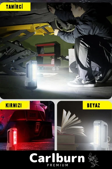 Premium Beyaz Kırmızı Işık Aydınlatma Telefon Şarj Edebilen Süper Güçlü Şarjlı Fener Masa Lambası - 3