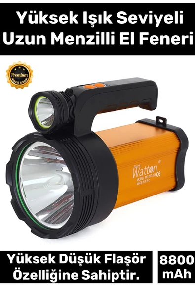 Premium 3 Modlu Usb Şarjlı Taşıma Askılı 22 cm Uzunluk 600 Metre Menzilli Özel Av Balıkçı Feneri