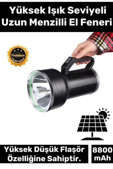 Premium 5 Modlu GT Led Taşınabilir Beyaz Işık 8800 mAh Akülü 23cm Güneş Solar Ledli Fener Aydınlatma