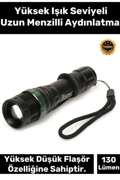 Premium 3 Modlu Selektörlü 130 Lümen Beyaz Aydınlatma 3 Adet Pilli Zoomlu Q5 LED Güçlü El Feneri