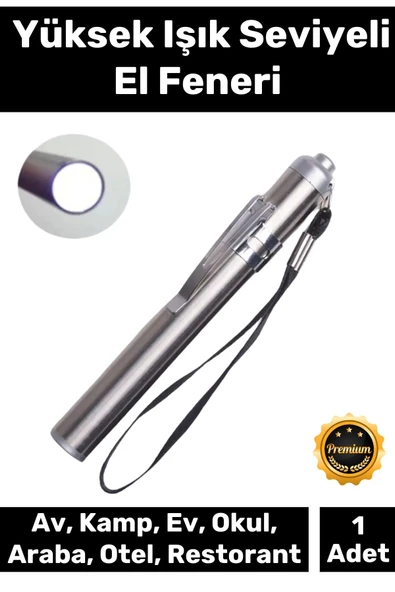 Deluxe Cep Boyu Tek Modlu 50 Metre Menzilli 1 Pille Çalışan Beyaz Aydınlatmalı Mini Güçlü El Feneri