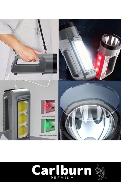 Premium Beyaz Kırmızı Işık Aydınlatma Telefon Şarj Edebilen Süper Güçlü Şarjlı Fener Masa Lambası - 4