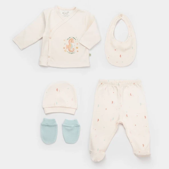 Bibaby Biorganic Save The Seahorse 5'Li Hastane Çıkış Seti 62340 Bej-Mint