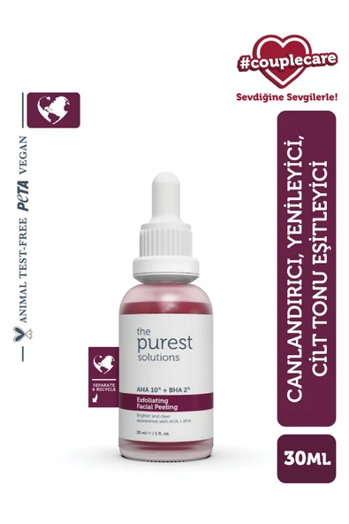 The Purest Solutions Aha 10% + Bha 2% Cilt Tonu Eşitleyici Yüz Peeling Serum 30 ml