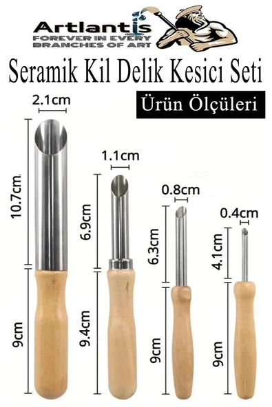 Seramik Kil Çömlek Delik Kesici Seti 4 Parça 1 Paket Polimer Kil Oyma Delme Seti Heykel Dairesel Delici Paslanmaz Çelik - 2