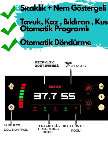 Kaz Kuluçka | 130 Yumurtalık Tam Otomatik Kuluçka Makinesi, 5 Programlı - 6