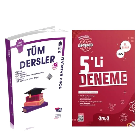 Açı Yayınları 8. Sınıf LGS Tüm Dersler Soru Bankası ve Ünlü 5 li Deneme Seti 2 Kitap