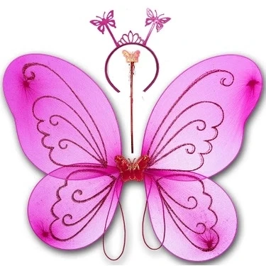 Fuşya Renk Kelebek Kanadı Tacı Ve Sopası 50x37 Cm