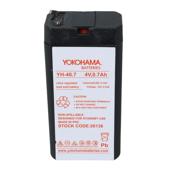 YOKOHAMA YH-40.7 4 VOLT - 0.7 AMPER KURU AKÜ (34X22X64 MM) - 3