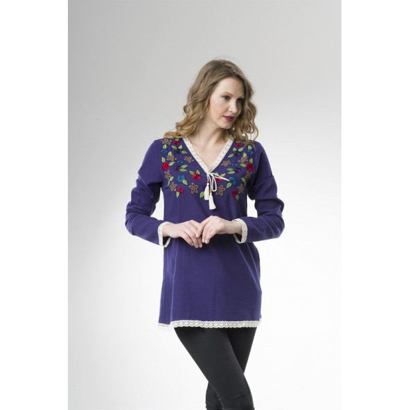 Eliş Şile Bezi U.Kollu Mineli Bluz - Kodu 212.01 - 3XL (46) Beden -Mor renk