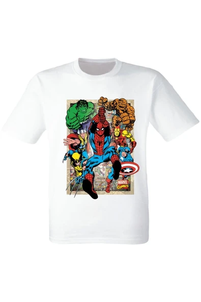 Marvel Karışık Baskılı Beyaz Tişört - 1