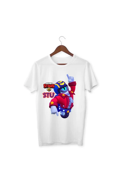 Brawl Stars Stu Çocuk Yetişkin Beyaz T-shirt Unisex Çocuk Tişört - Resim 2