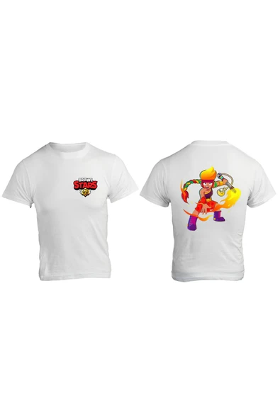 Brawl Stars Amber Tişört Ön Arka Baskılı Çocuk Yetişkin Beyaz T-shirt Unisex Tişört ürün görseli