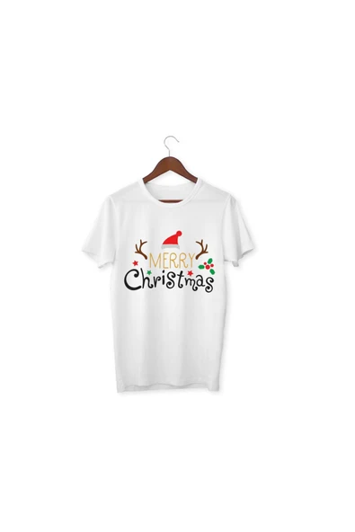 Merry Christmas Tişört Çocuk Yetişkin Beyaz T-shirt Unisex 2025 New Year Tişört ürün görseli