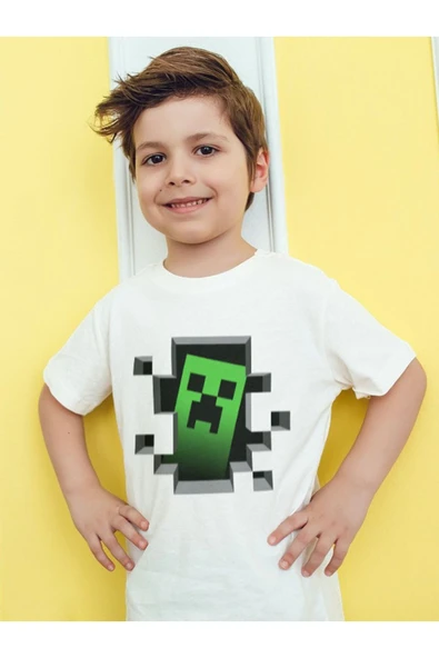 Creeper Baskılı Beyaz Çocuk Tişört ürün görseli