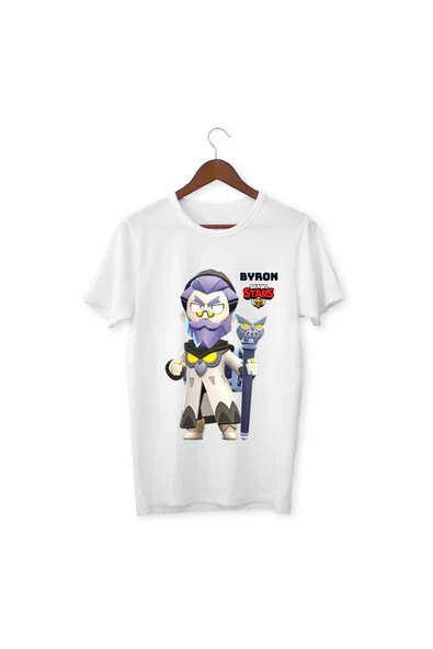 Brawl Stars Byron Çocuk Yetişkin Beyaz T-shirt Unisex Çocuk Tişört