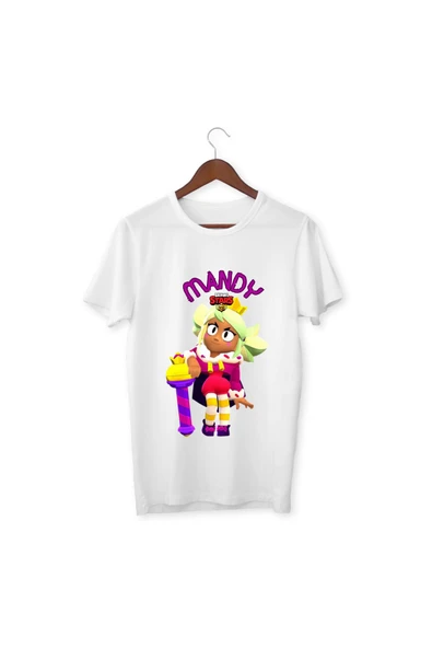 Brawl Stars Mandy Çocuk Yetişkin Beyaz T-shirt Unisex Çocuk Tişört