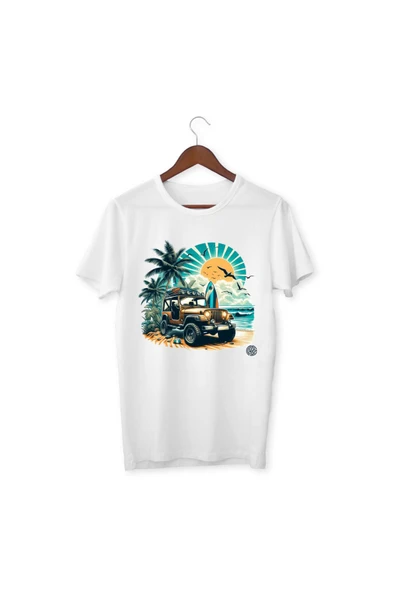 JEEP Baskılı Araba Tişört Baskılı Çocuk Yetişkin Beyaz T-shirt Unisex Tişört