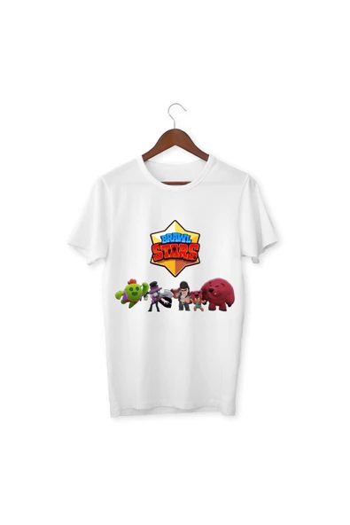 Brawl Stars Karakterleri Çocuk Yetişkin Beyaz T-shirt Unisex Tişört
