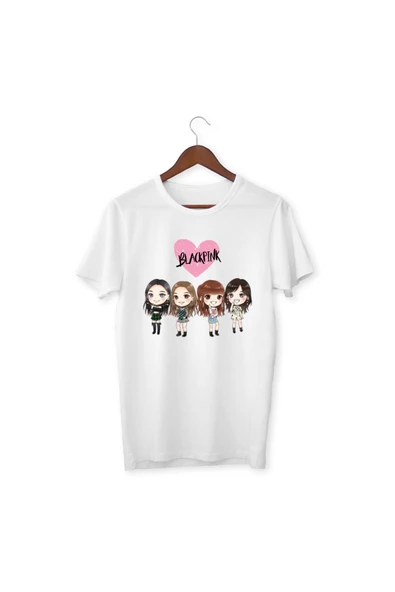 Blackpink Tişört Çocuk Yetişkin Beyaz T-shirt Unisex Çocuk Black Pink ürün görseli