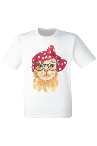 Kedi Baskılı Beyaz Tişört - 2