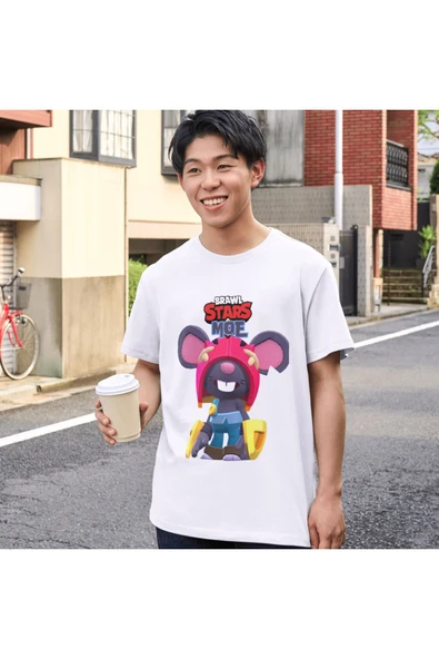 Brawl Stars Moe Çocuk Yetişkin Beyaz T-shirt Unisex Moe Tişört - Resim 2