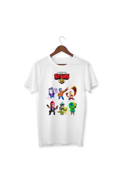 Brawl Stars Karakterler Çocuk Yetişkin Beyaz T-shirt Unisex Edgar Draco Spike Frank Leon - 2