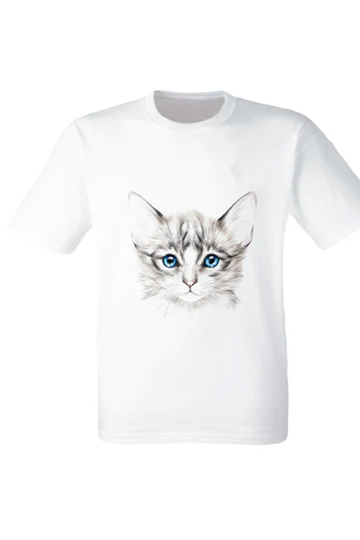 Kedi Baskılı Beyaz Tshirt