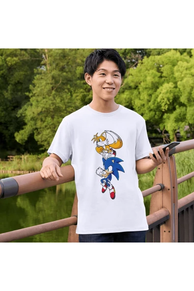 Sonic Tişörtleri Beyaz Unisex T-shirt Sonik Çocuk Yetişkin Tişört - 2