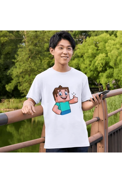 Steve Onaylıyor Tişörtleri Beyaz Unisex T-shirt Minecraft Steve Tişört Çocuk Yetişkin Tişört - Resim 4