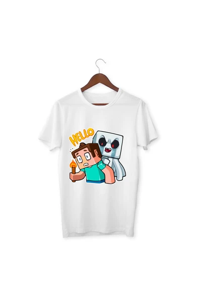 Steve Minecraft Tişörtleri Beyaz Unisex T-shirt Steve Çocuk Yetişkin Tişört ürün görseli