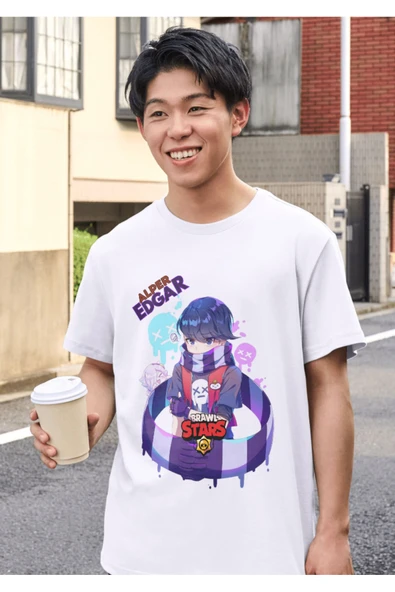 Kişiye Özel İsimli Brawl Stars Edgar Çocuk Yetişkin Beyaz T-shirt Unisex Çocuk Tişört - 2