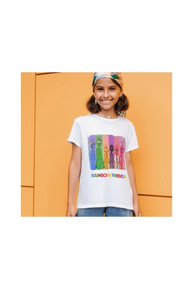 Rainbow Friends Temalı Tişört Rainbow Baskılı T-shirt Unisex - Resim 3