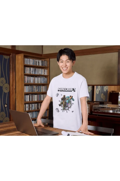 Minecraft Tişörtleri Hediye Minecraft T-shirt Unisex Beyaz Tişört - Resim 3
