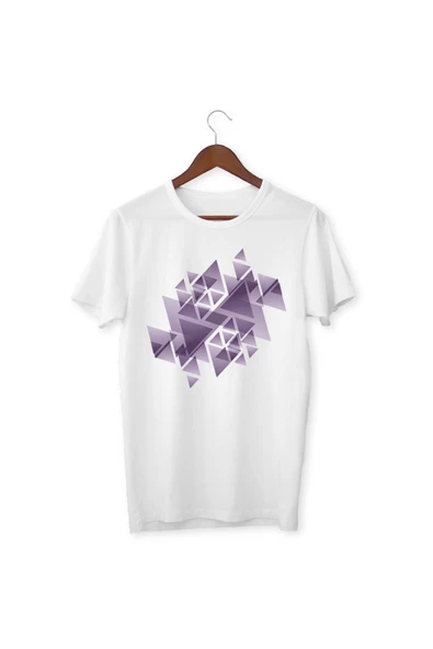 Asimetrik Şekil Baskılı Bayaz Tişört Yetişkin/Çocuk Beyaz T-shirt