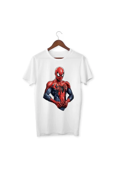 Örümcek Adam Tişört Spiderman Baskılı Çocuk Yetişkin Beyaz T-shirt Unisex Tişört ürün görseli